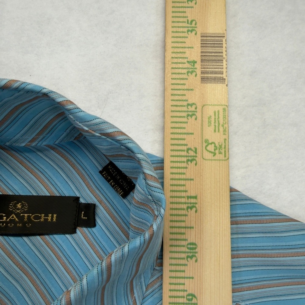 Bugatchi Uomo Mens Large Blue Brown Striped Modal Blend Long Sleeve Shirt - Picture 7 of 8